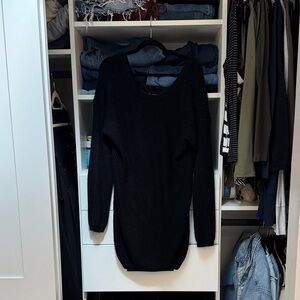 Lulu's Black Ribbed Crewneck Sweater Dress